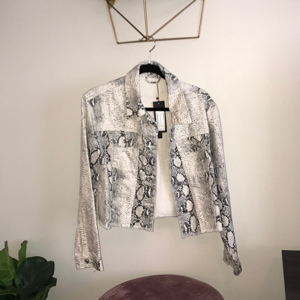 Cropped snakeskin denim jacket